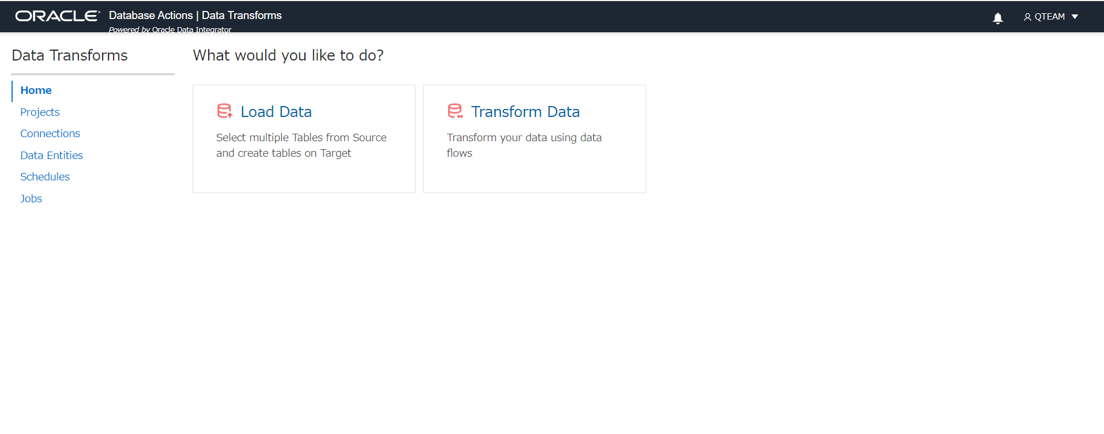 Data Transformsのホーム画面