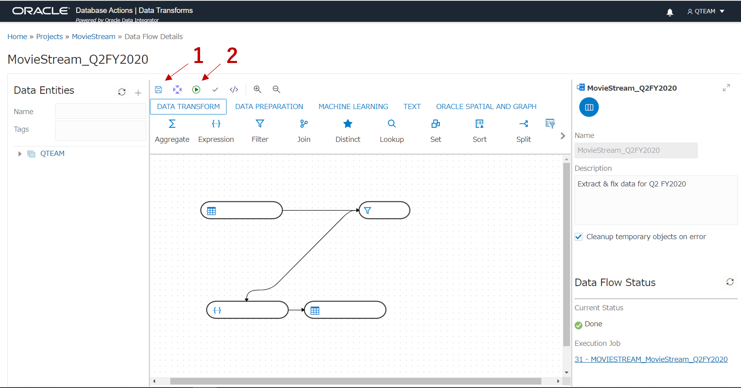 Data Flowを実行する画面