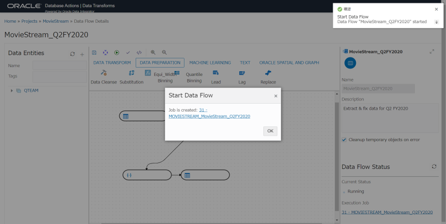 Data Flowを実行したあとの画面