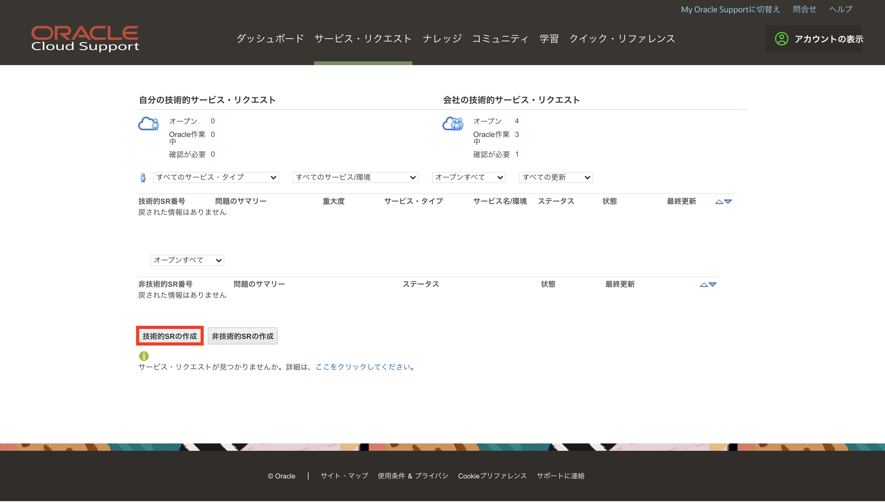 506: サポートサービスへの問い合わせ(Service Requestの起票