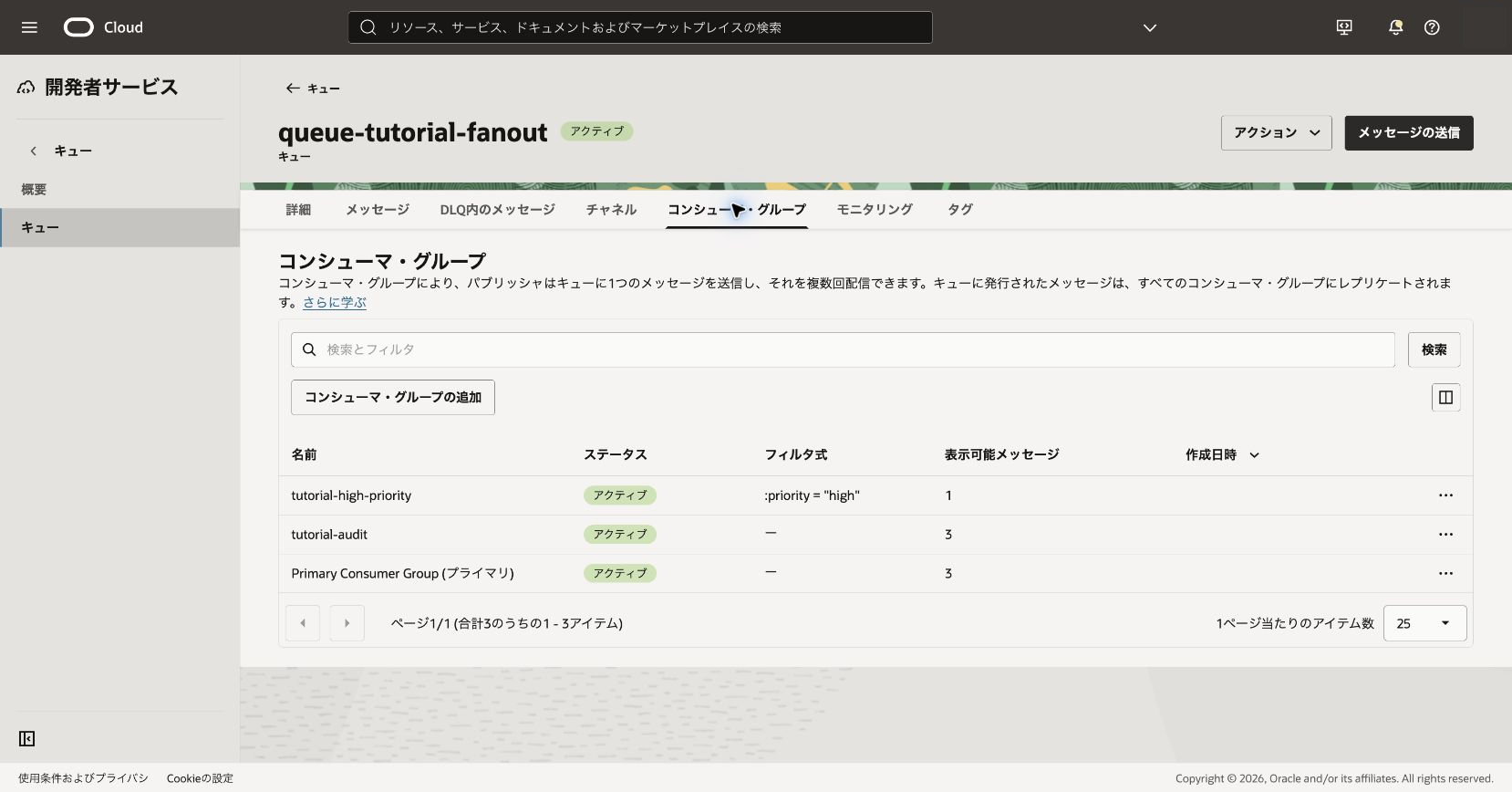 各コンシューマ・グループの処理結果