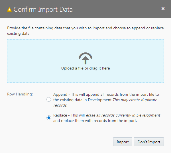 「Confirm Import Data」ダイアログ・ボックス